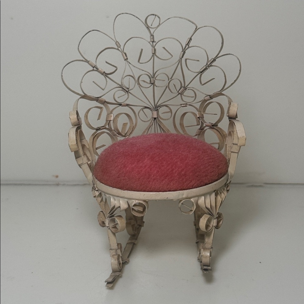 Vintage 70s Tin Can Chair Dollhouse Furniture, Tramp Art